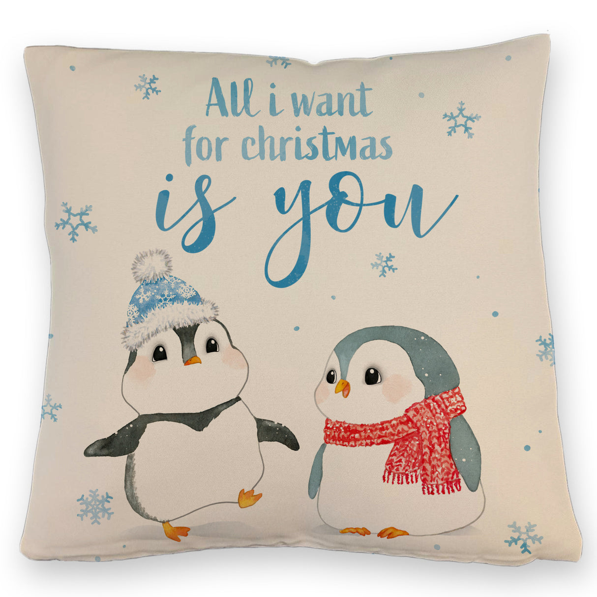 Pinguin Kissen mit Spruch Let it snow
