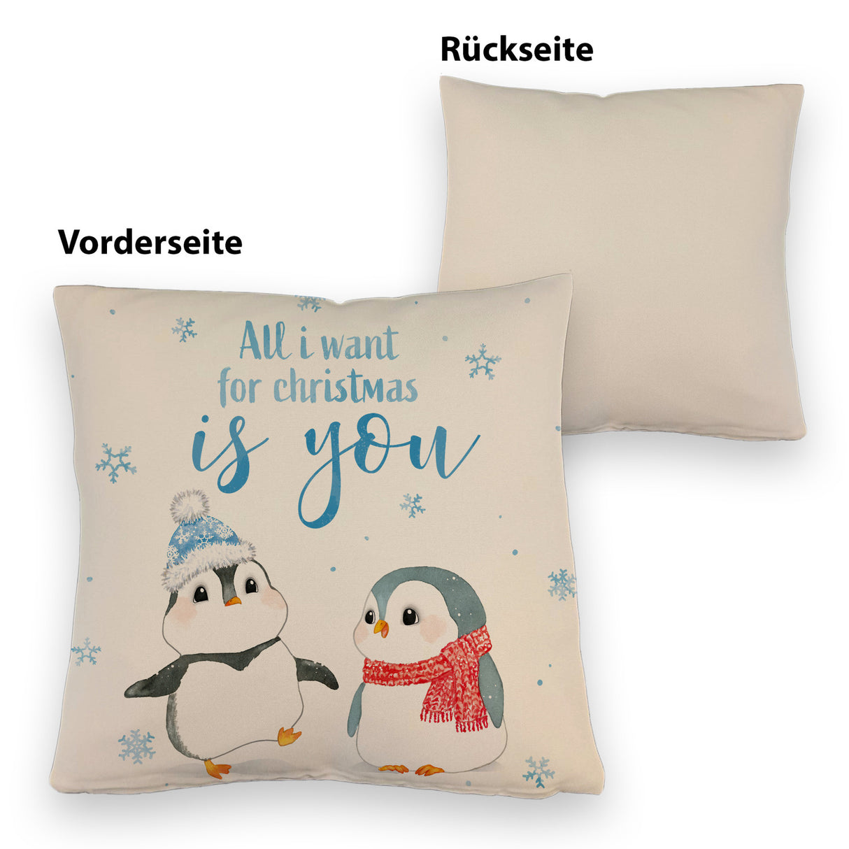 Pinguin Kissen mit Spruch Let it snow