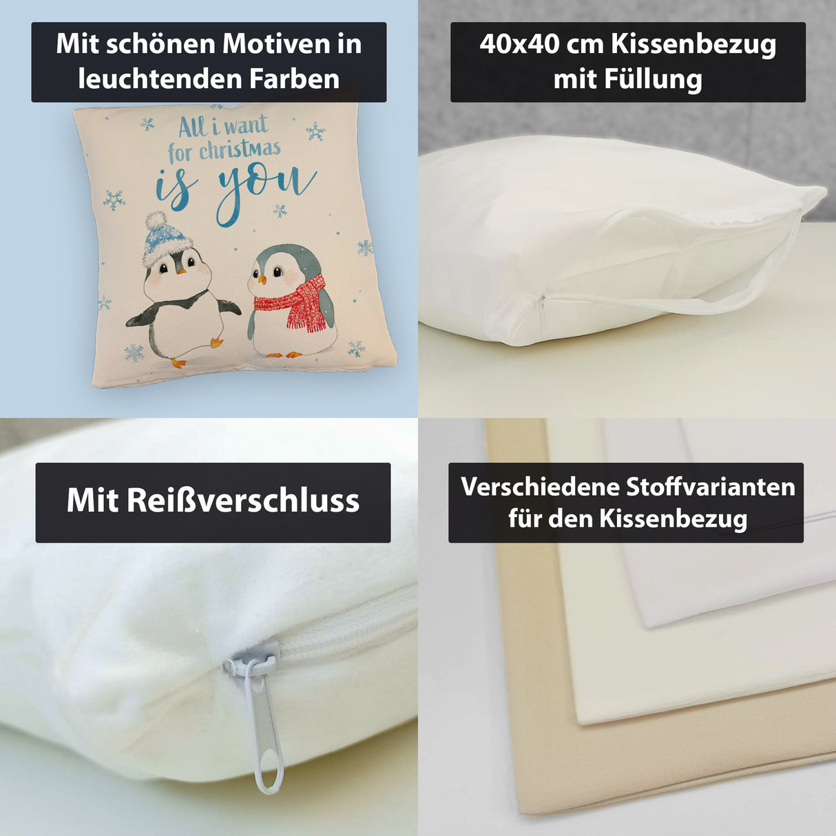 Pinguin Kissen mit Spruch Let it snow
