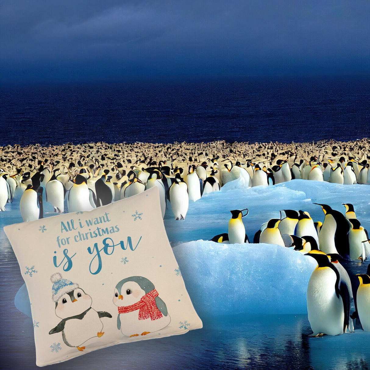 Pinguin Kissen mit Spruch Let it snow