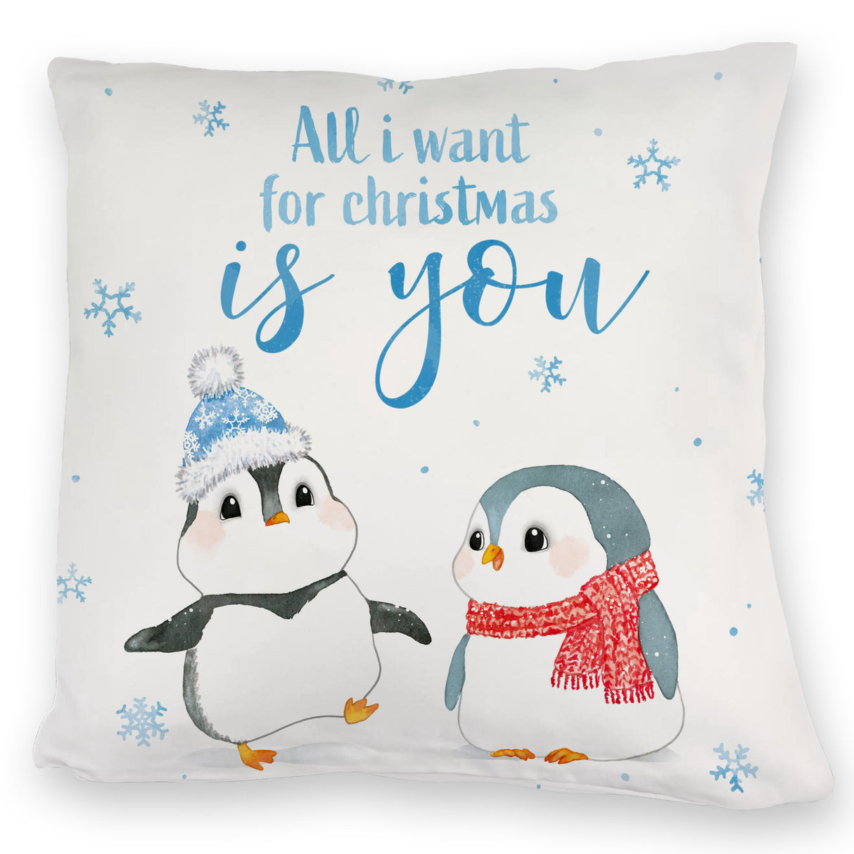 Pinguin Kissen mit Spruch Let it snow