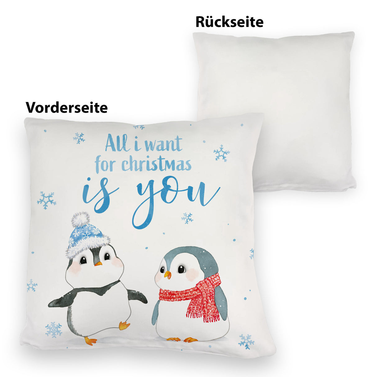 Pinguin Kissen mit Spruch Let it snow