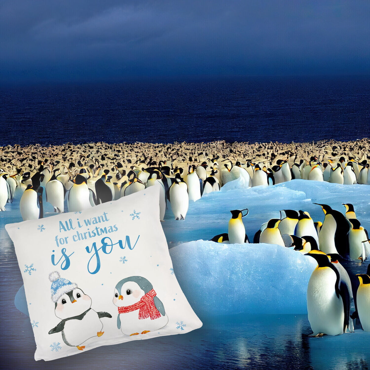 Pinguin Kissen mit Spruch Let it snow