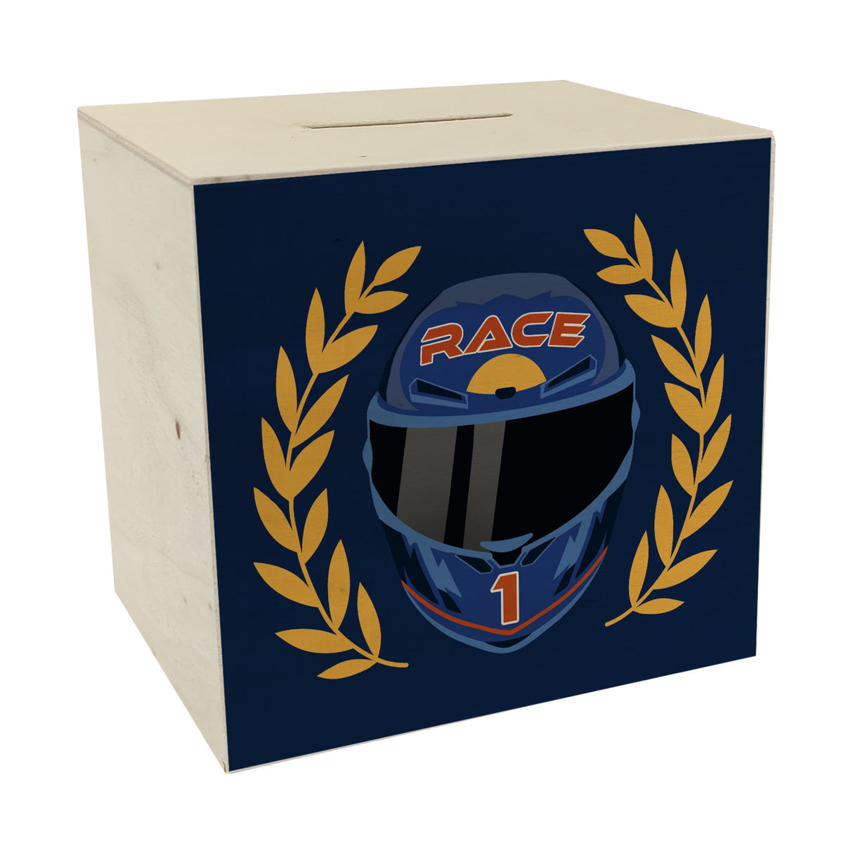 Motorsport-Helm Spardose mit Siegerkranz