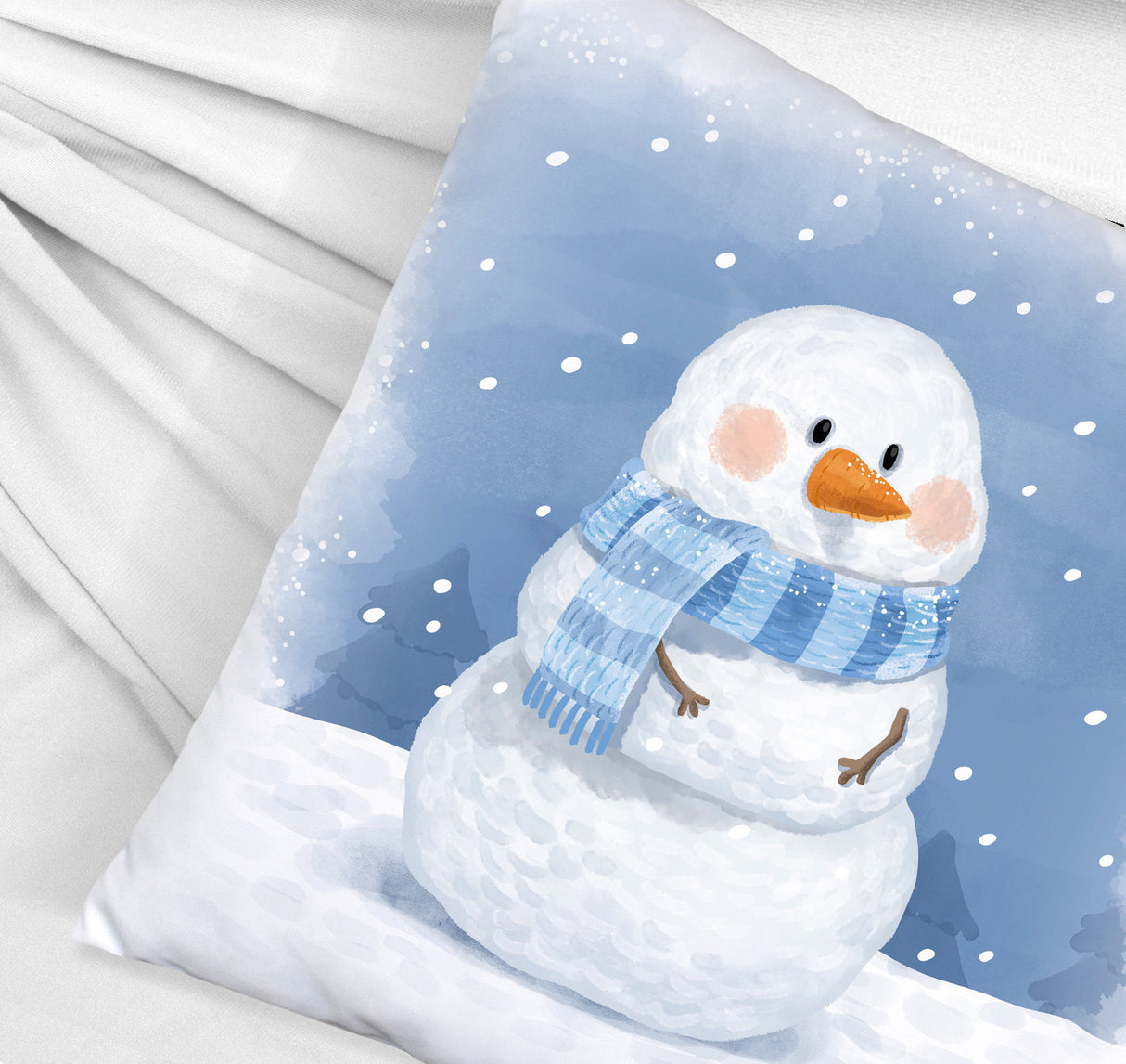 Schneemann im Wintersturm Kissen