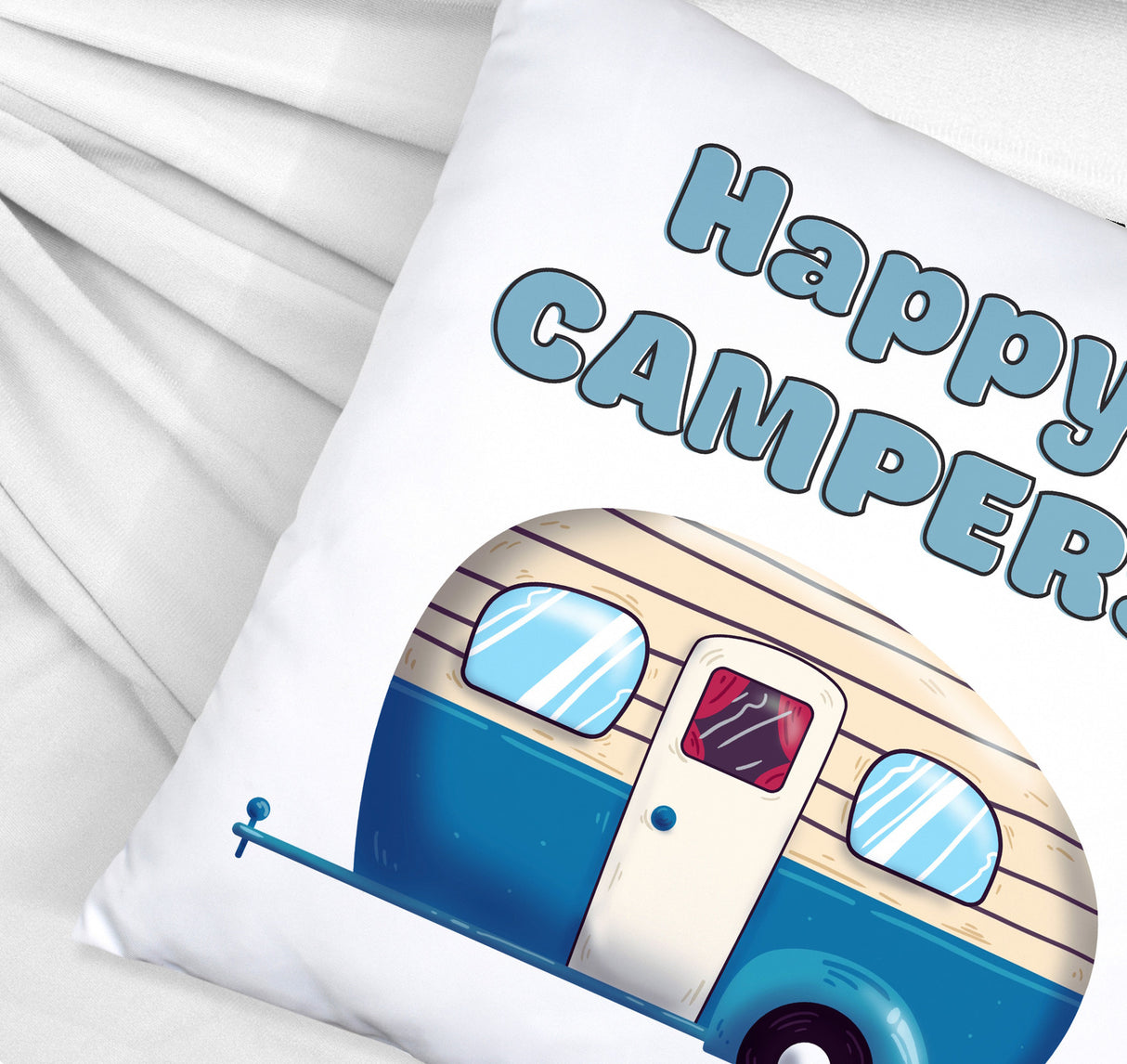Wohnwagen Kissen mit Spruch Happy Campers