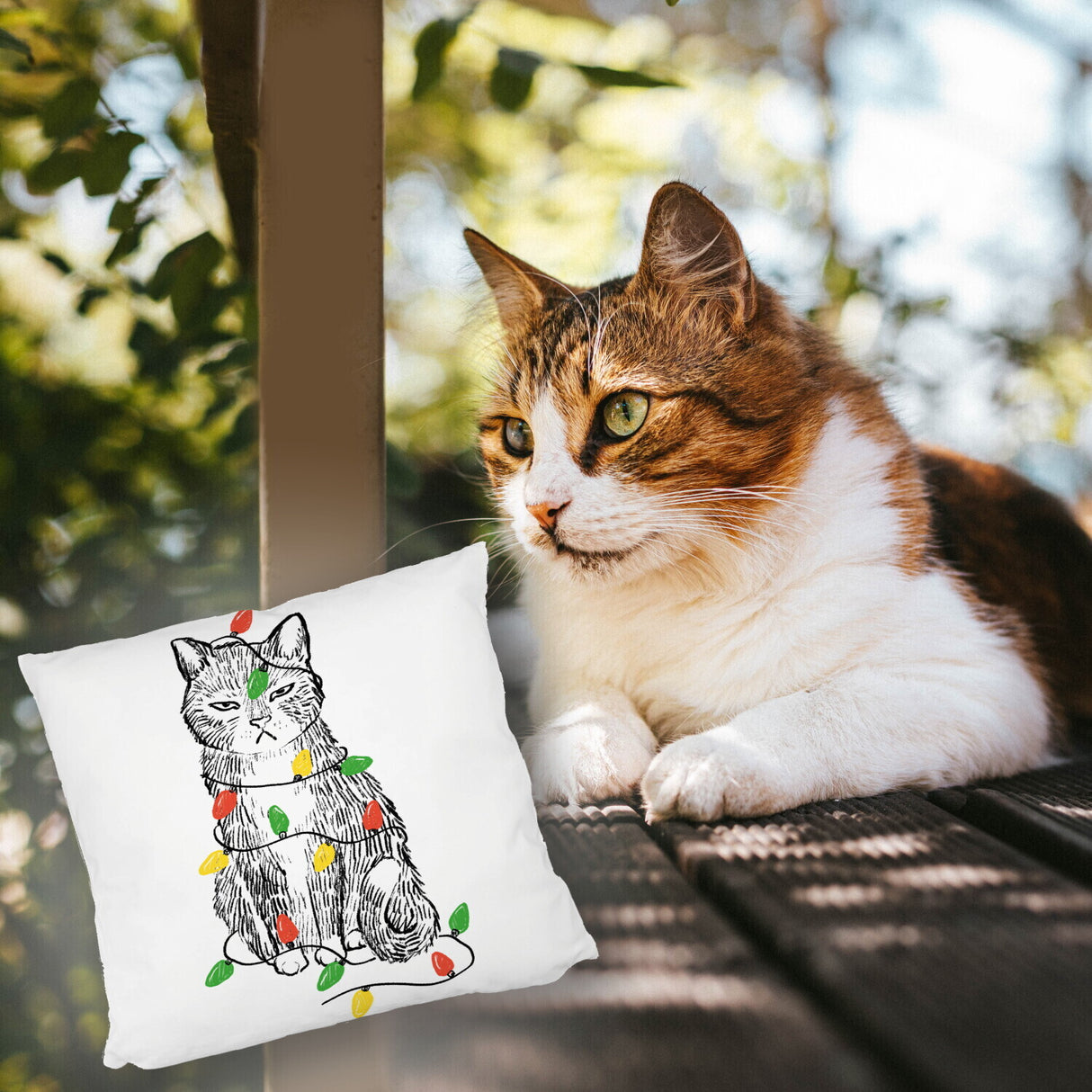 Katze mit Lichterkette Kissen