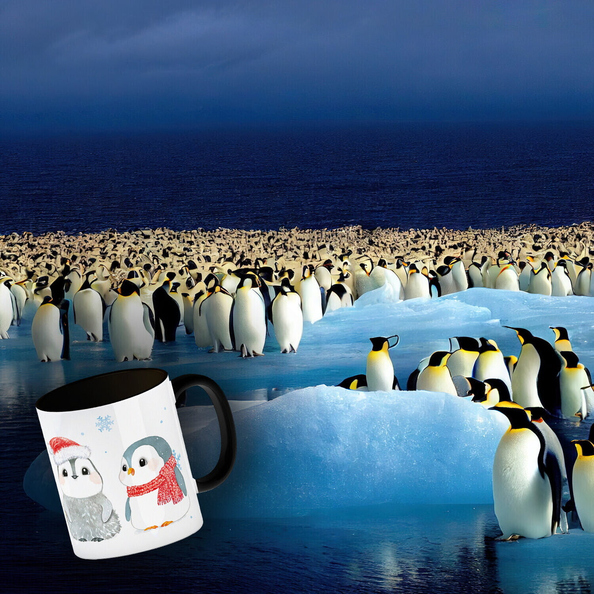 Pinguin Familie in Weihnachtsstimmung Kaffeebecher