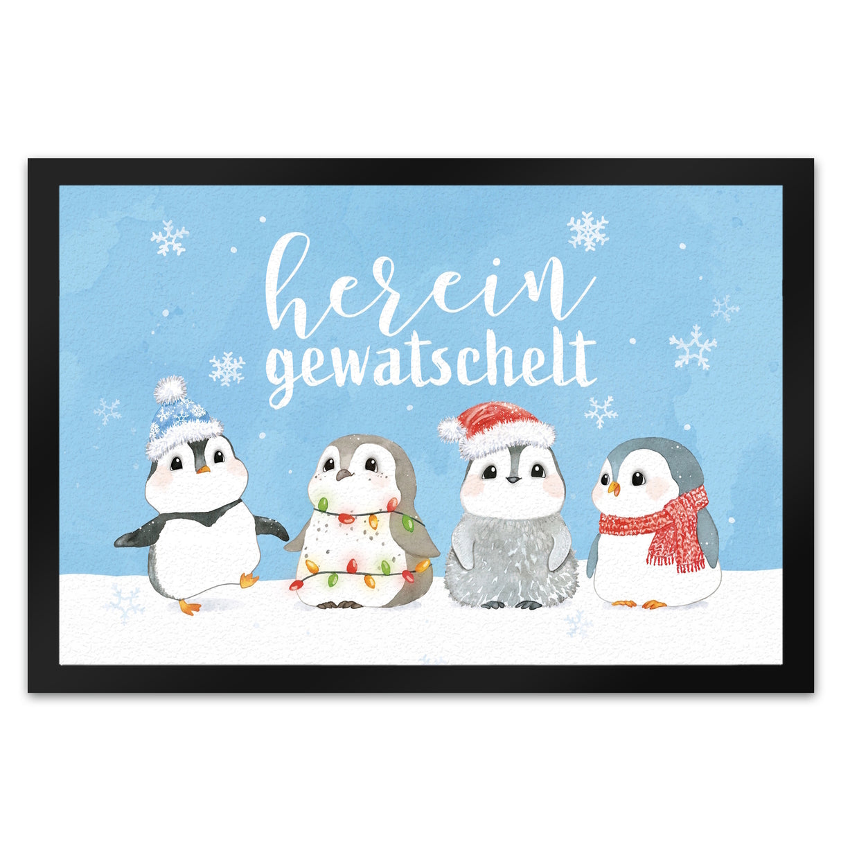 Pinguin Familie Fußmatte in 35x50 cm mit Spruch Hereingewatschelt