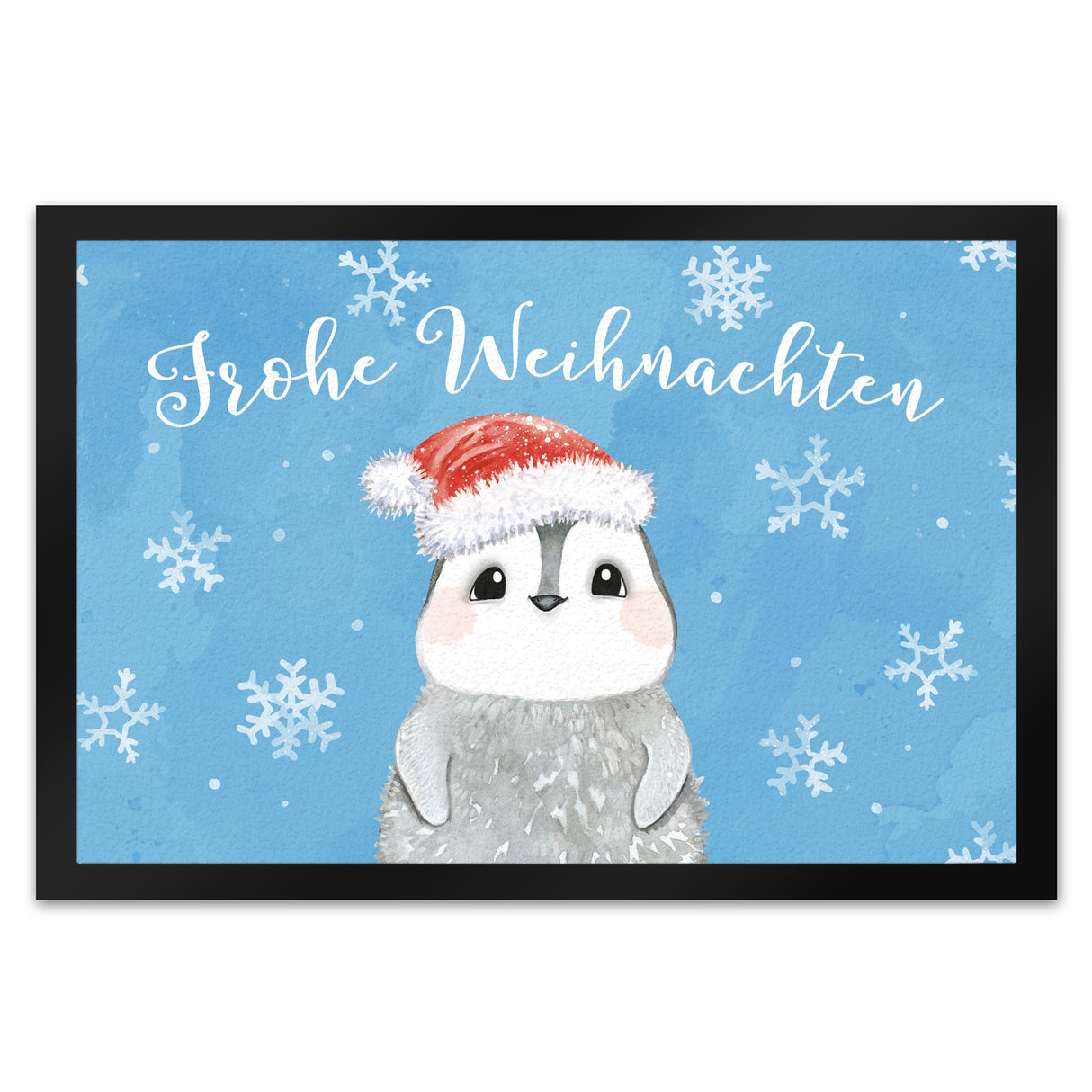 Pinguin mit Weihnachtsmütze Fußmatte in 35x50 cm und Spruch Frohe Weihnachten