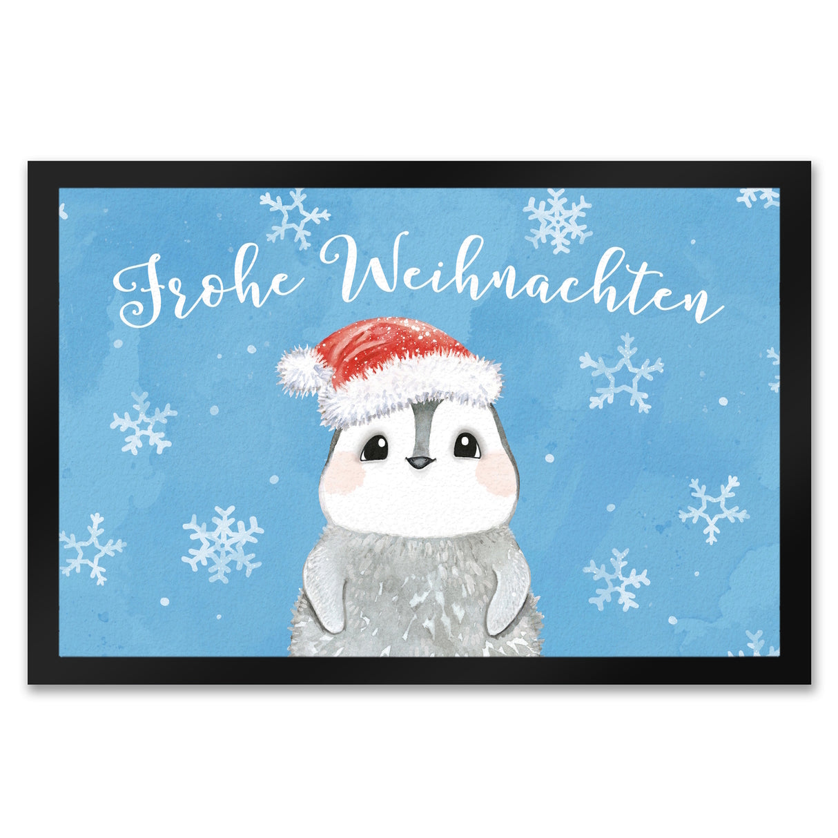 Pinguin mit Weihnachtsmütze Fußmatte in 35x50 cm und Spruch Frohe Weihnachten