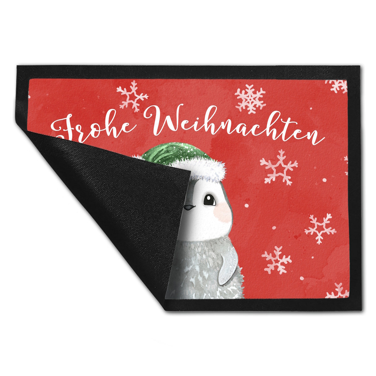 Pinguin mit Weihnachtsmütze Fußmatte in 35x50 cm und Spruch Frohe Weihnachten
