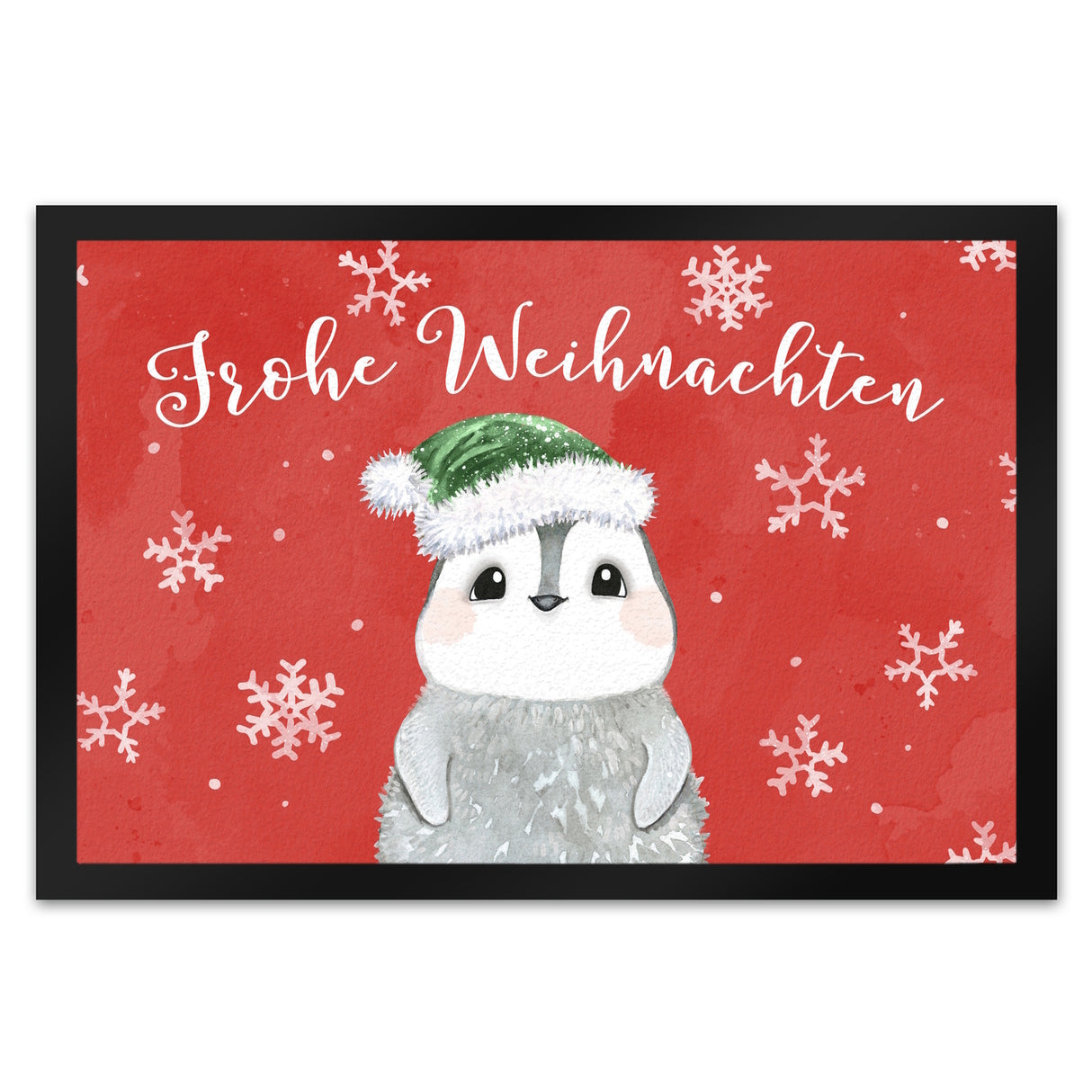 Pinguin mit Weihnachtsmütze Fußmatte in 35x50 cm und Spruch Frohe Weihnachten