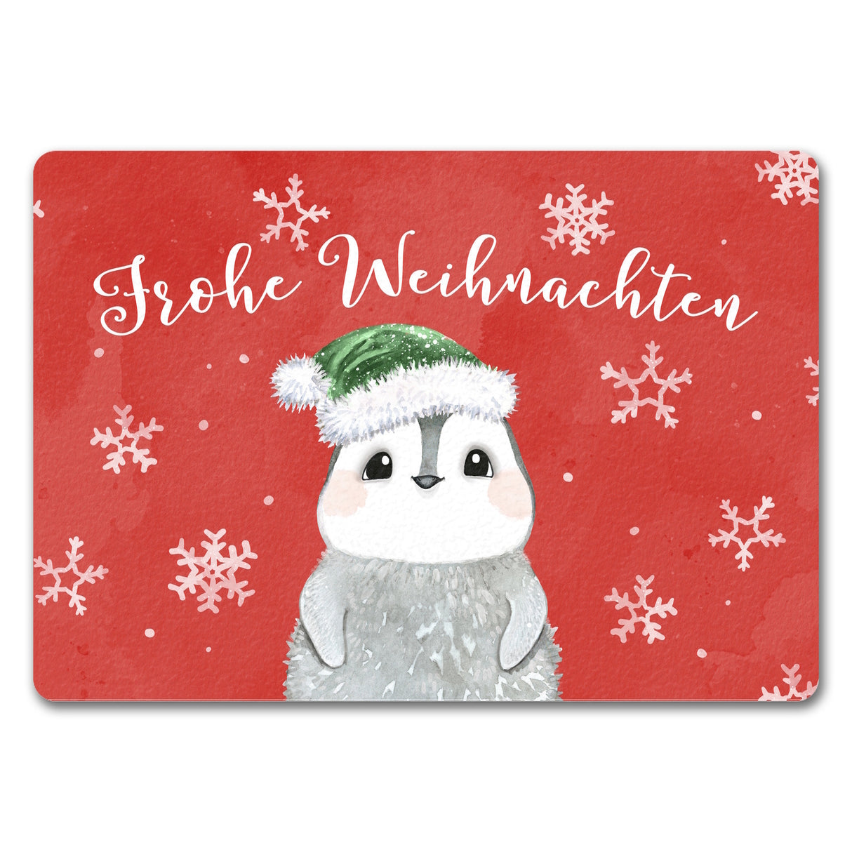 Pinguin mit Weihnachtsmütze Fußmatte in 35x50 cm und Spruch Frohe Weihnachten