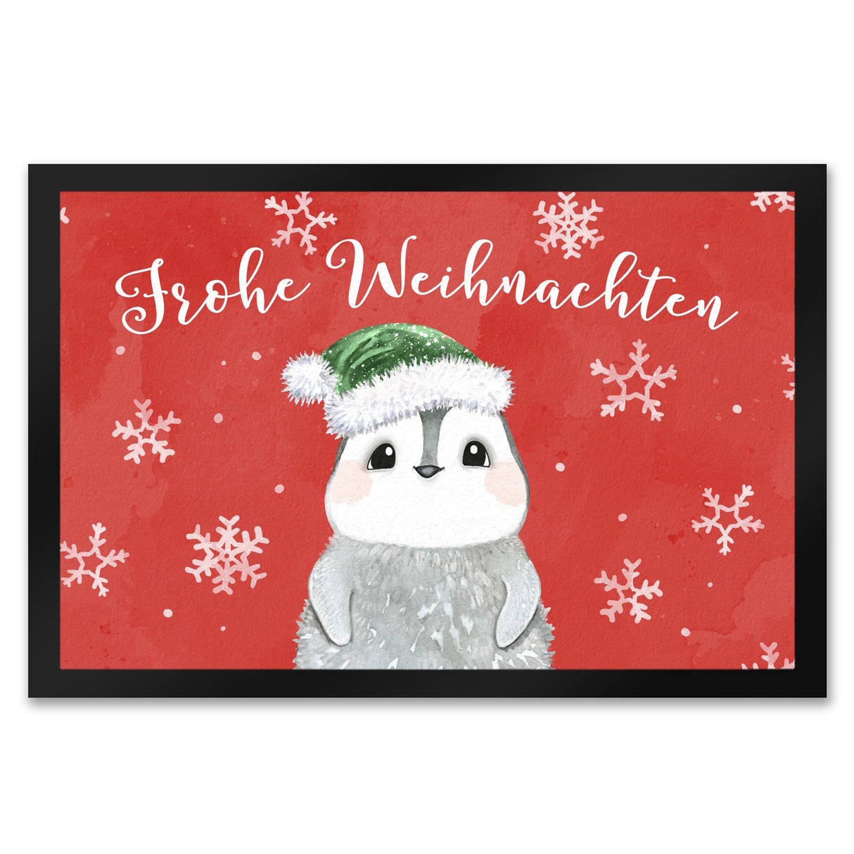Pinguin mit Weihnachtsmütze Fußmatte in 35x50 cm und Spruch Frohe Weihnachten