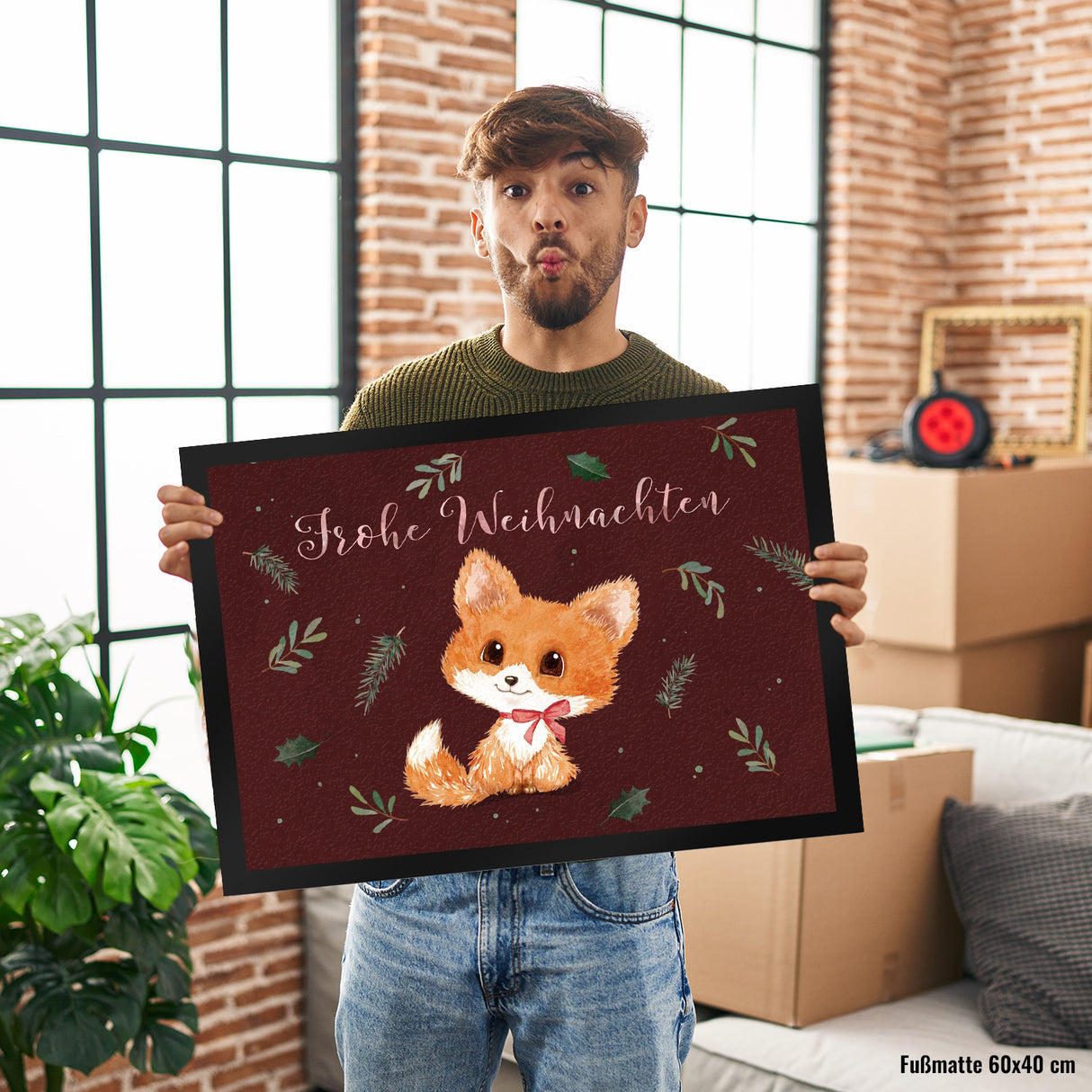 Baby Fuchs Fußmatte in 35x50 cm mit Spruch Willkommen