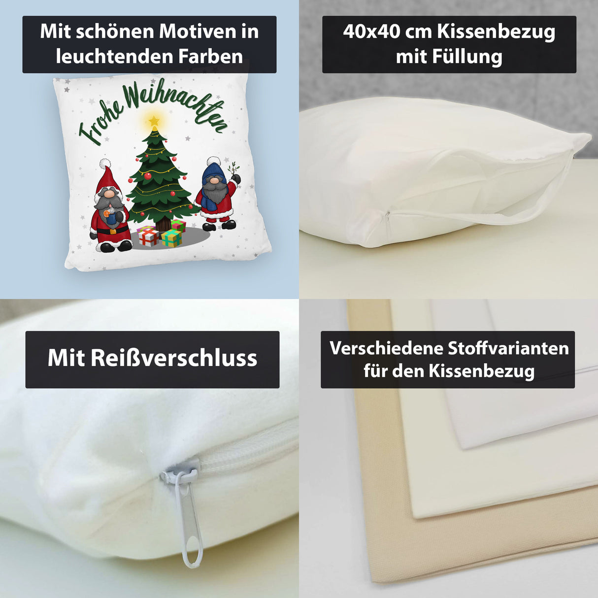 Weihnachtswichtel Kissen mit Spruch Frohe Weihnachten