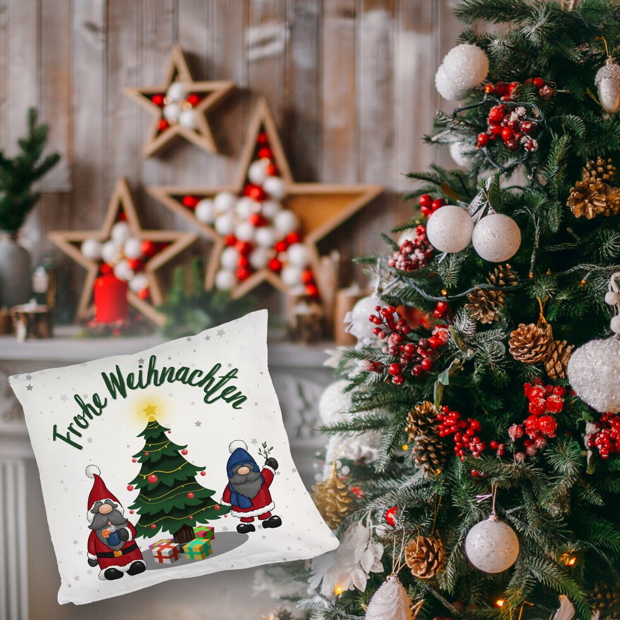 Weihnachtswichtel Kissen mit Spruch Frohe Weihnachten
