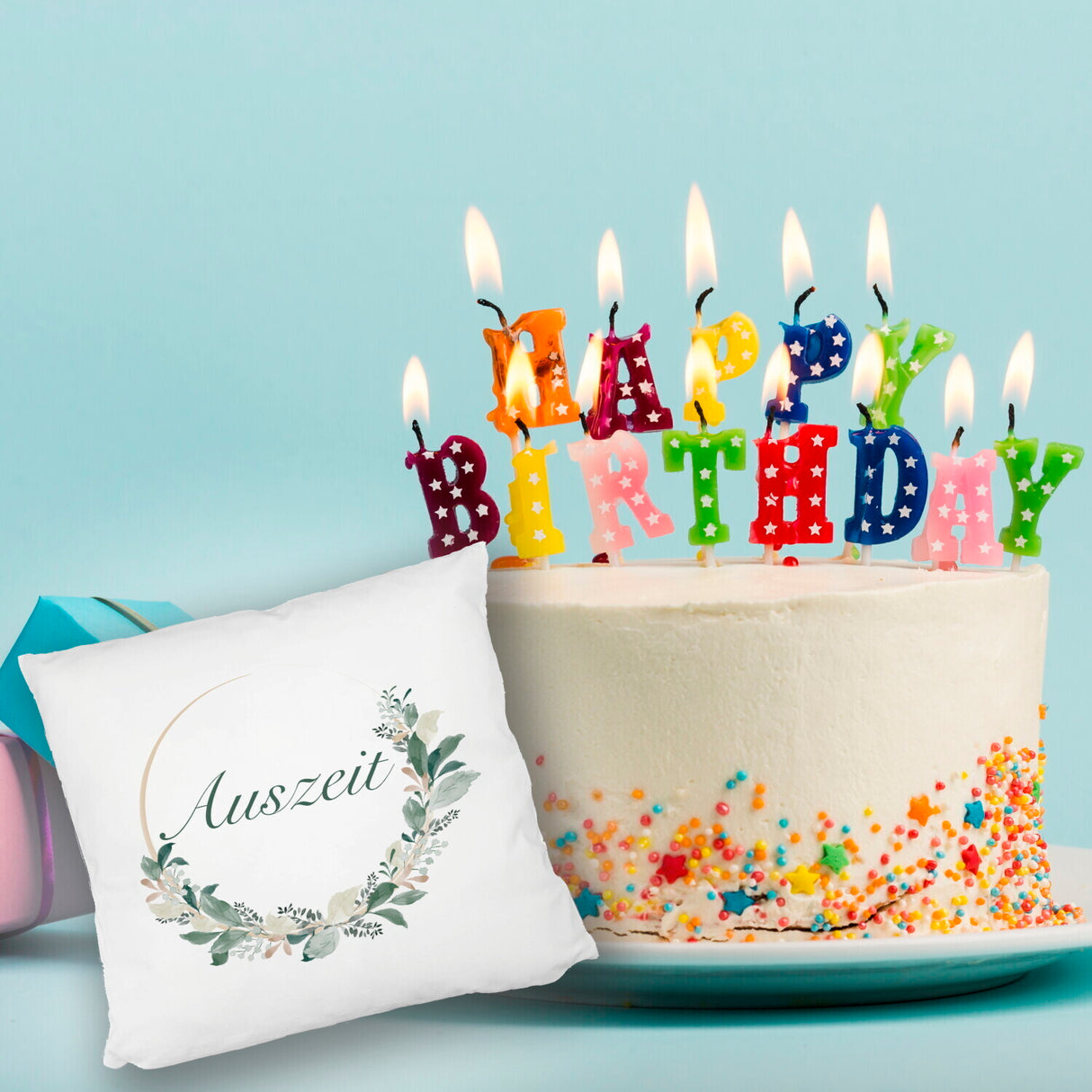 Auszeit Kissen mit Blumenornament für Eltern zum Geburtstag