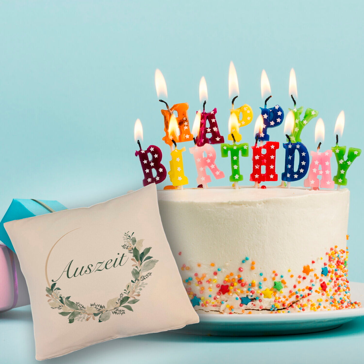 Auszeit Kissen mit Blumenornament für Eltern zum Geburtstag