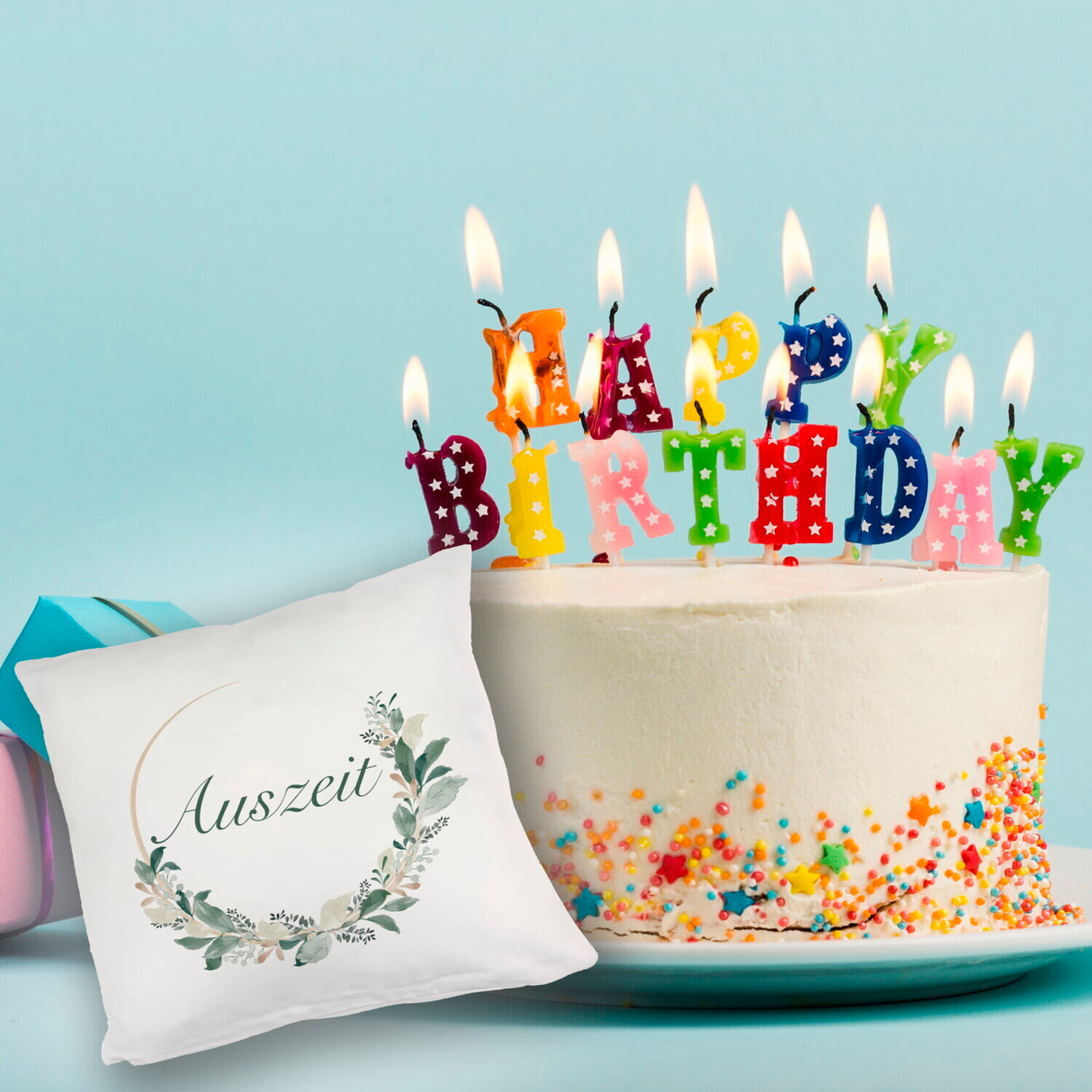 Auszeit Kissen mit Blumenornament für Eltern zum Geburtstag