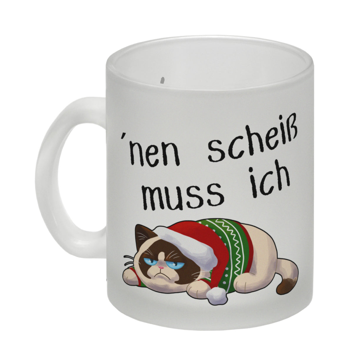 Genervter Kater Kaffeebecher mit Spruch nen scheiß muss ich