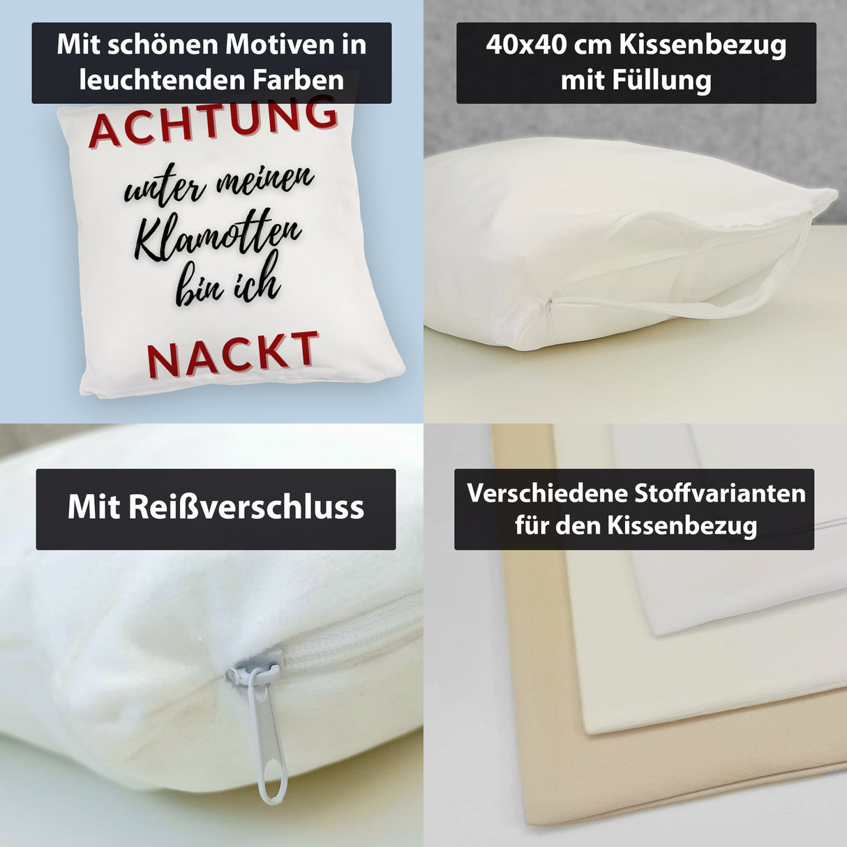 Achtung Kissen mit Spruch unter meinen Klamotten bin ich nackt