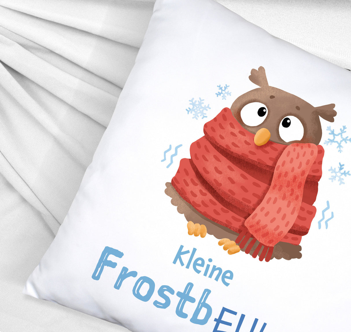 Kleine Frostbeule Kissen mit Spruch niedlicher Eule