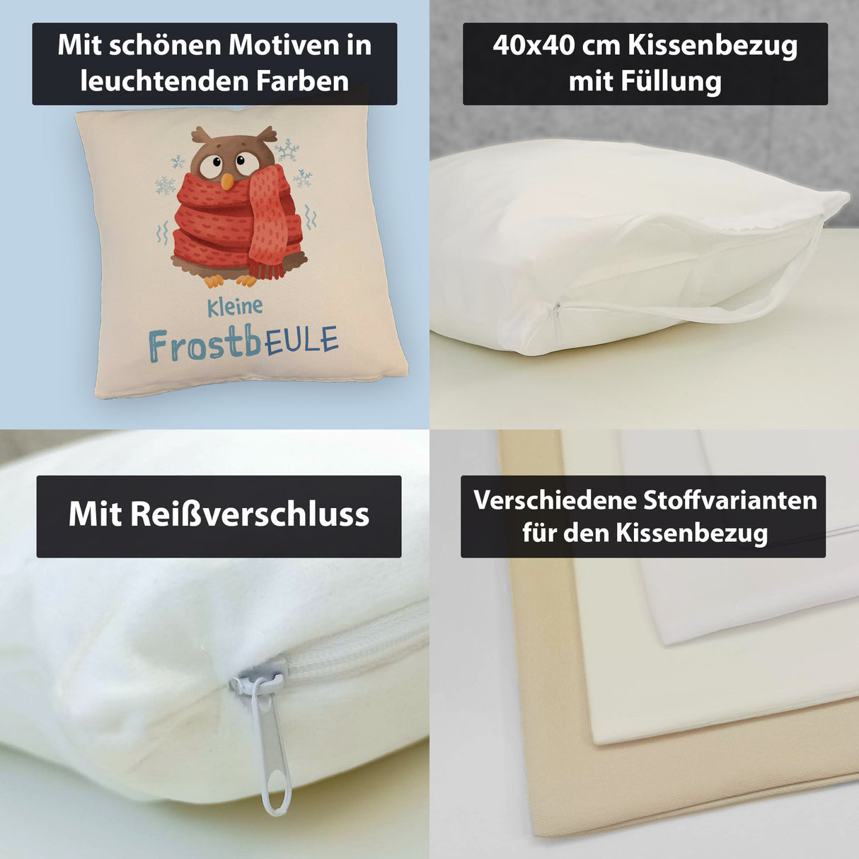 Kleine Frostbeule Kissen mit Spruch niedlicher Eule