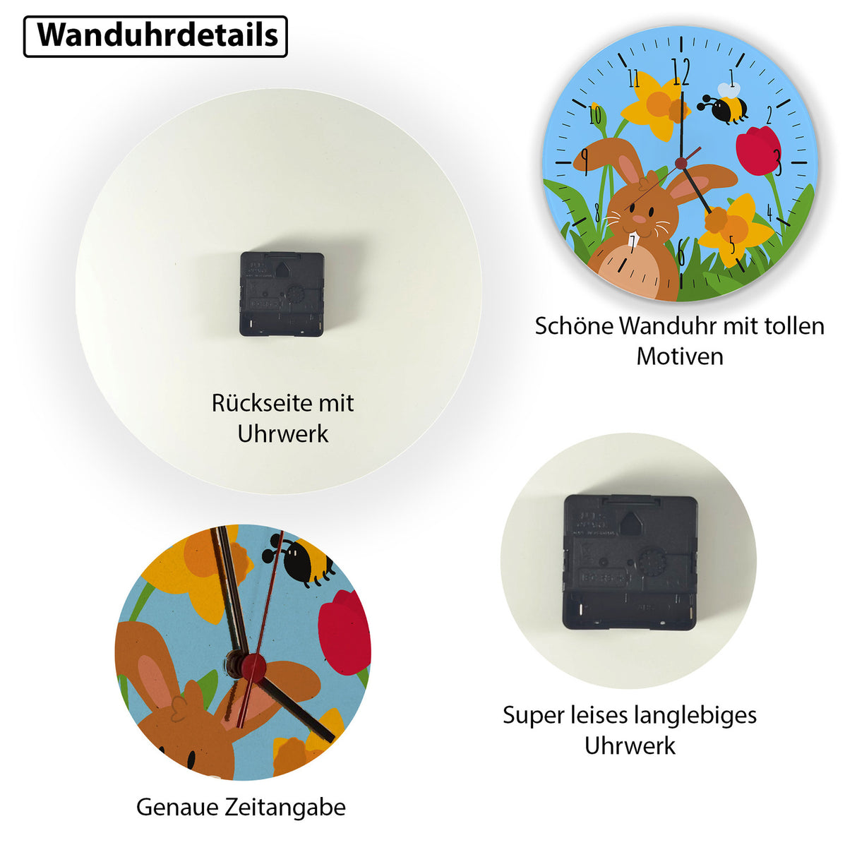 Frühling und Hasen Wanduhr zu Ostern
