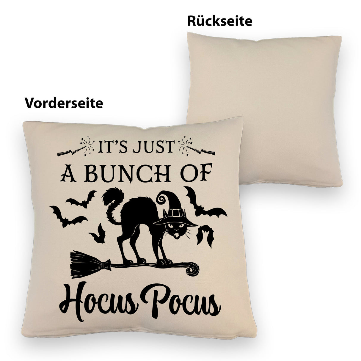 Schwarze Katze Halloween Kissen mit Spruch A Bunch of Hocus Pocus