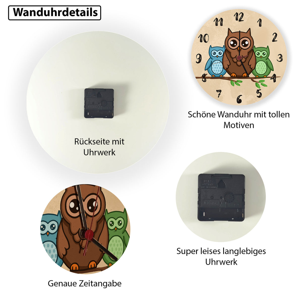 Eulen auf Ast Wanduhr