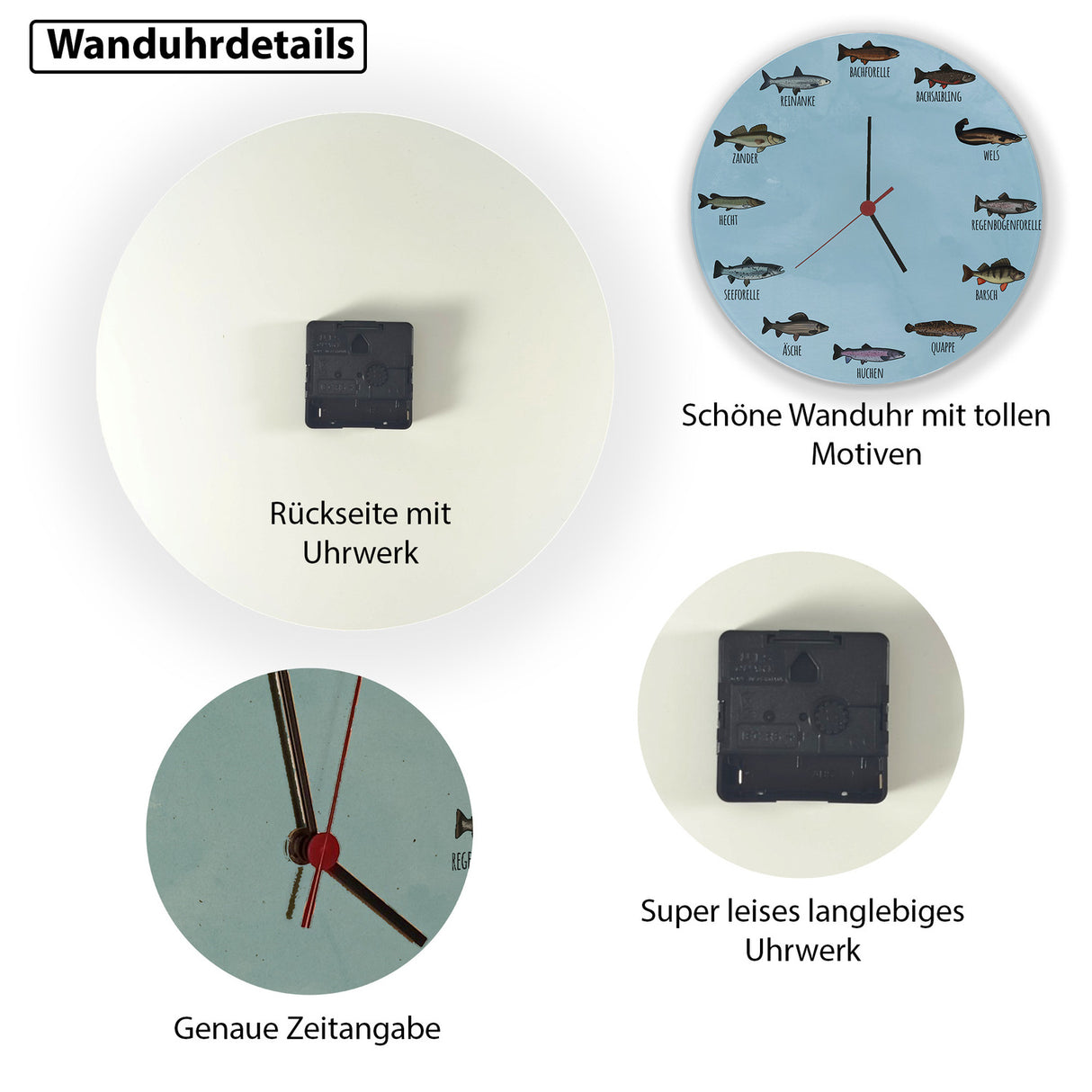 Deutsche Fischarten Wanduhr
