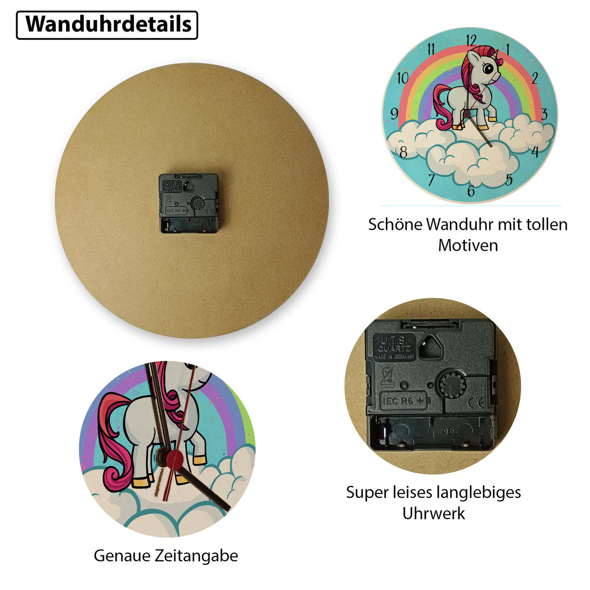 Einhorn mit Regenbogen Mädchen Wanduhr