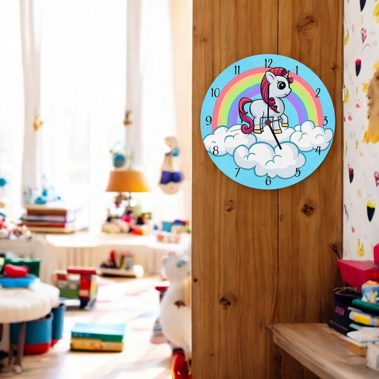 Einhorn mit Regenbogen Mädchen Wanduhr