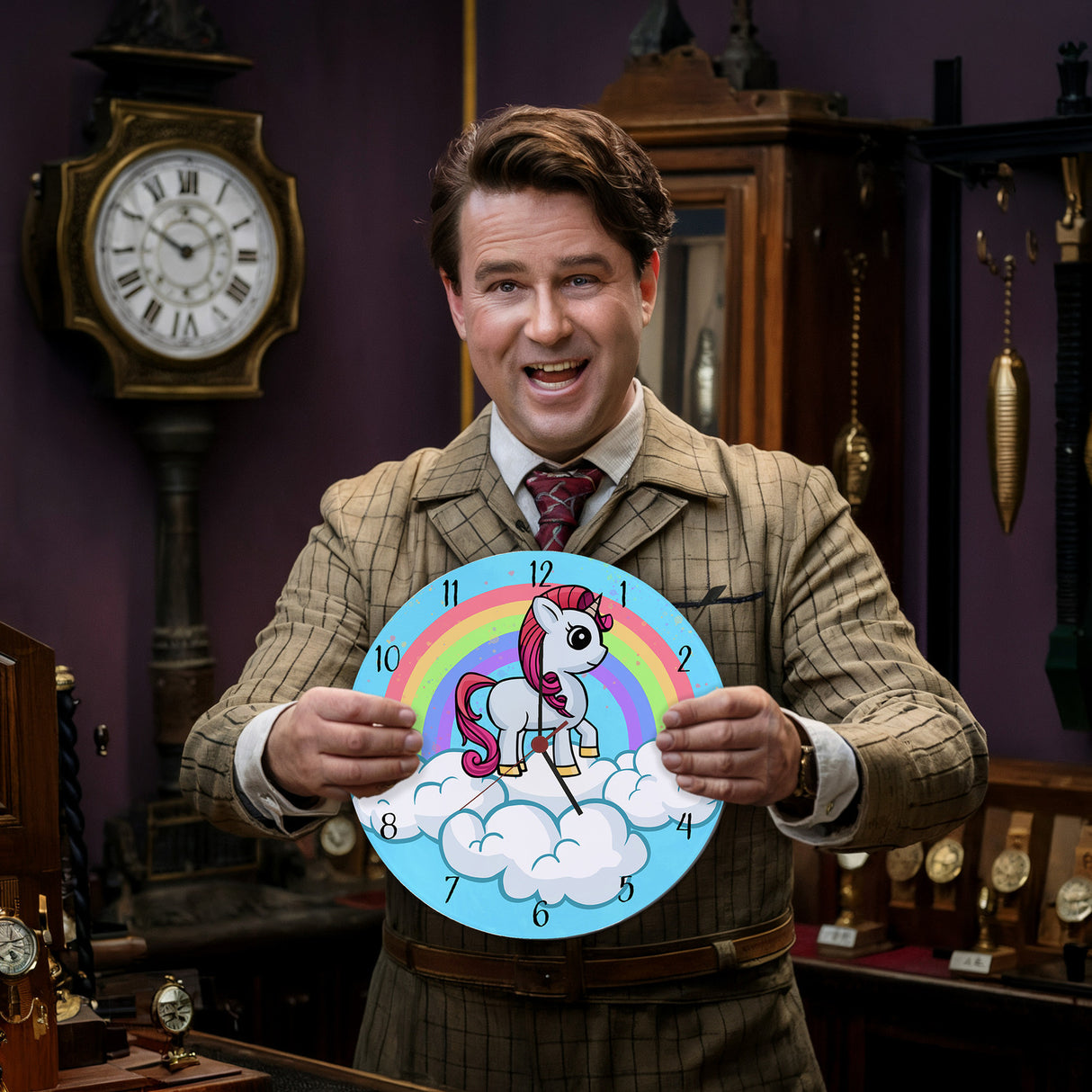 Einhorn mit Regenbogen Mädchen Wanduhr