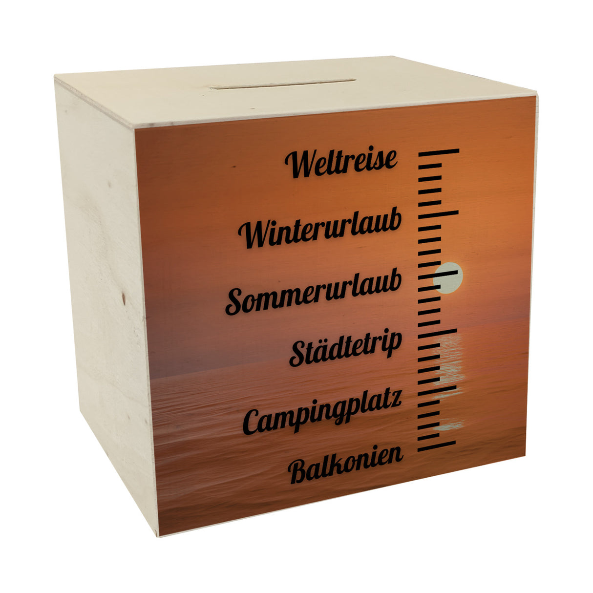 Urlaubsziele Spardose mit Spruch