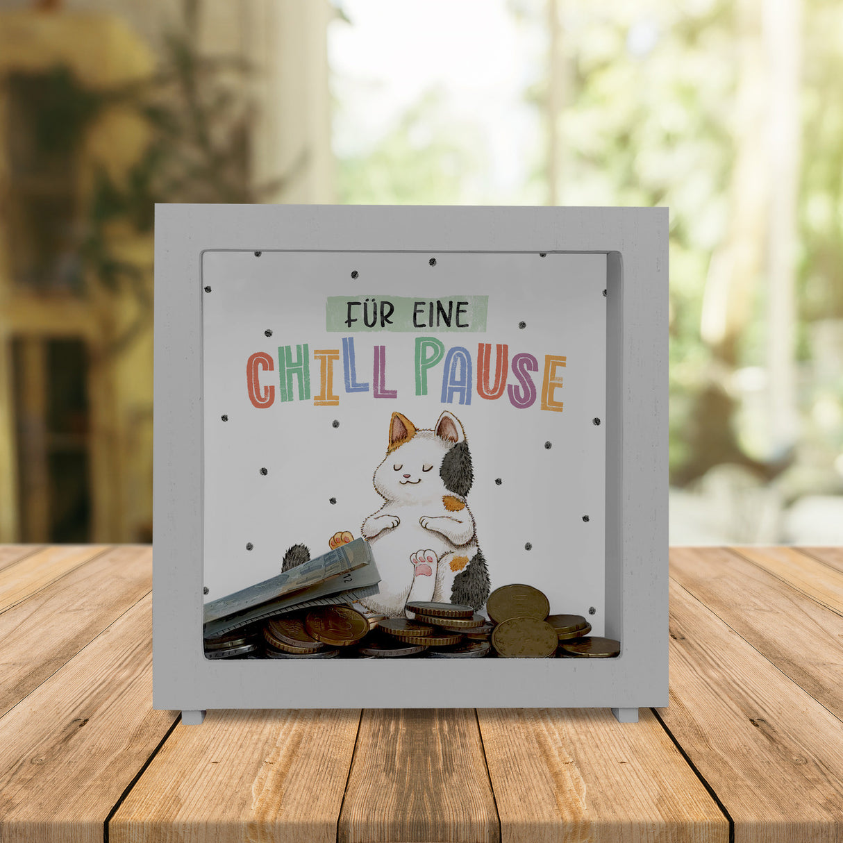 Glückskatze Spardose mit Spruch Für eine Chill Pause