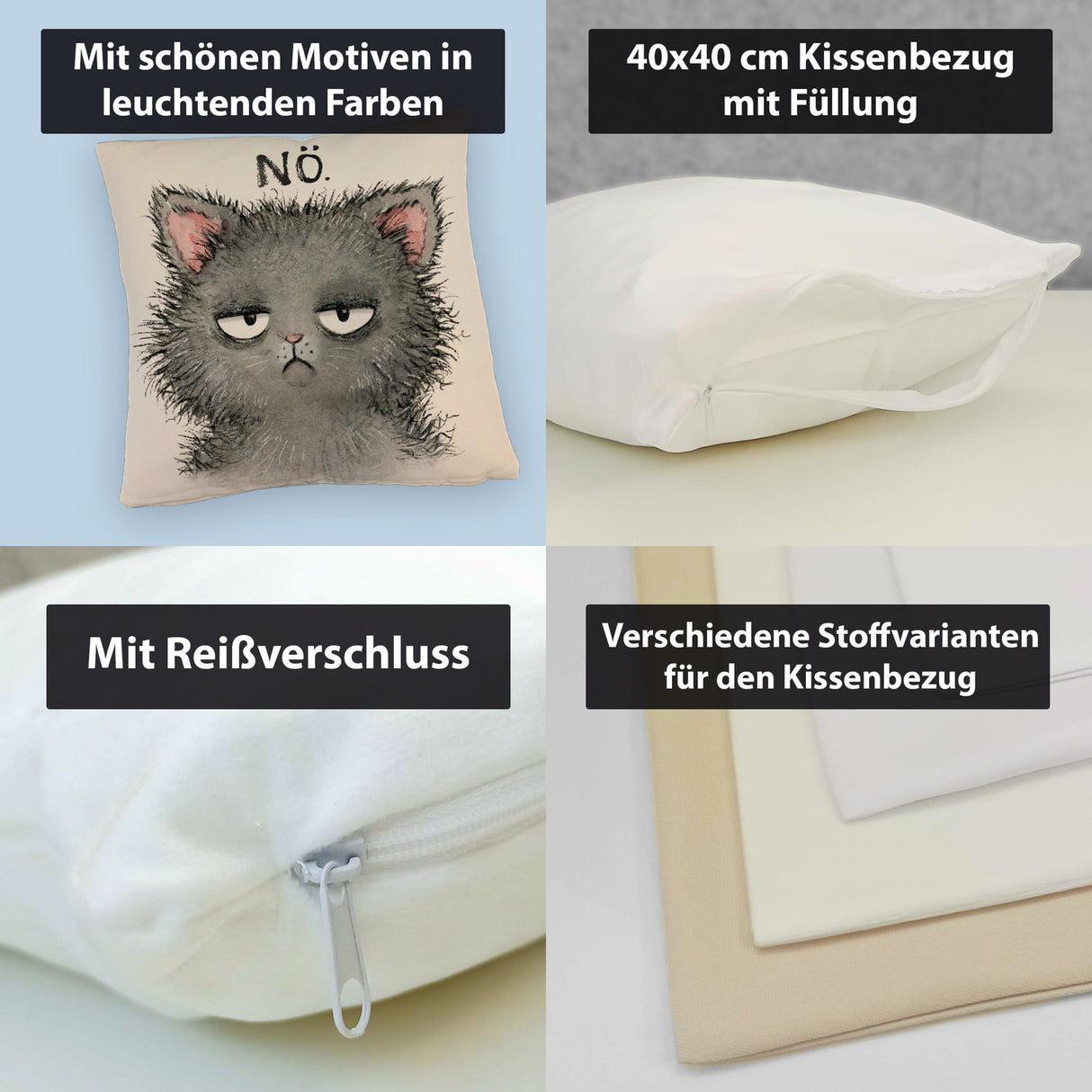 Genervte Katze Kissen mit Spruch Nö