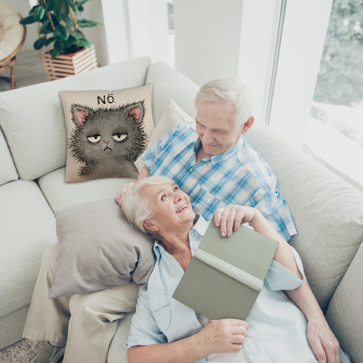 Genervte Katze Kissen mit Spruch Nö