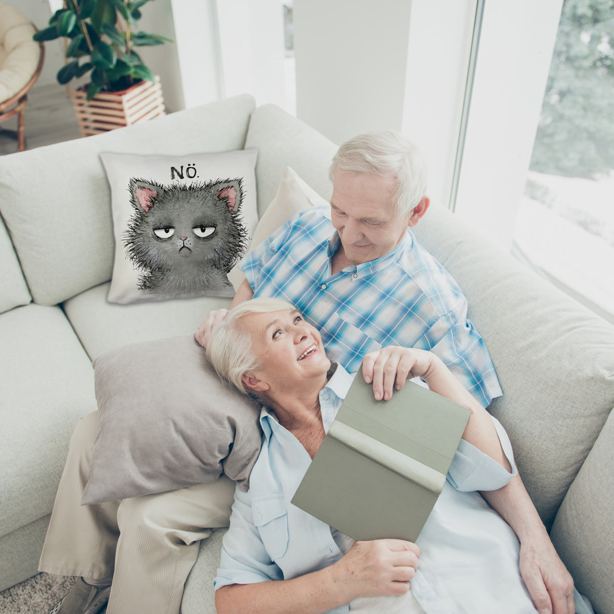Genervte Katze Kissen mit Spruch Nö