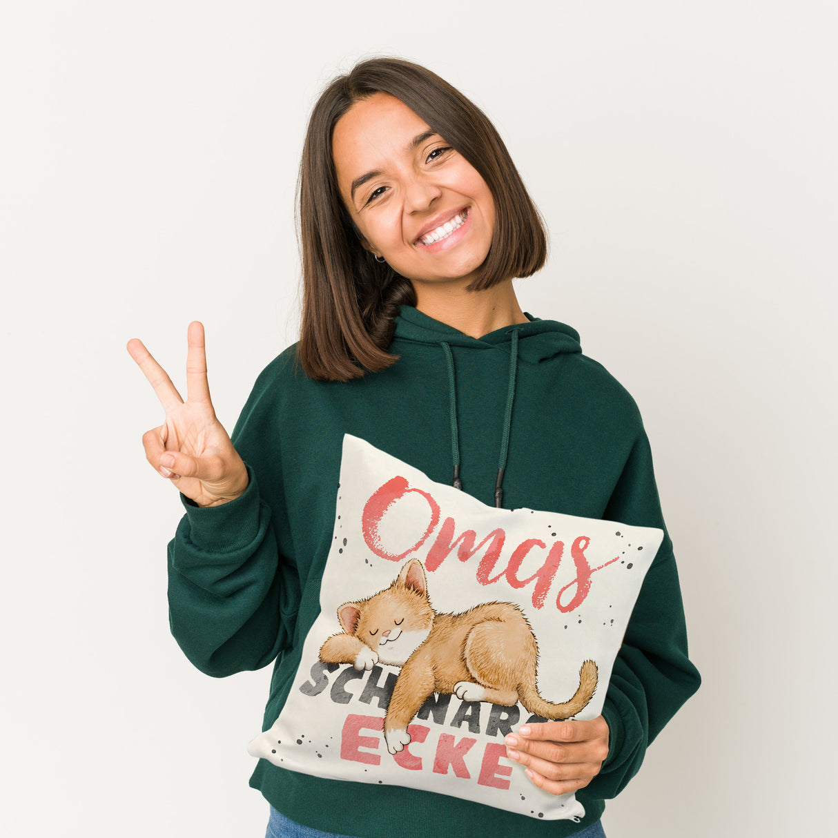 Orange Katze Kissen mit Spruch Mamas Schnarchecke