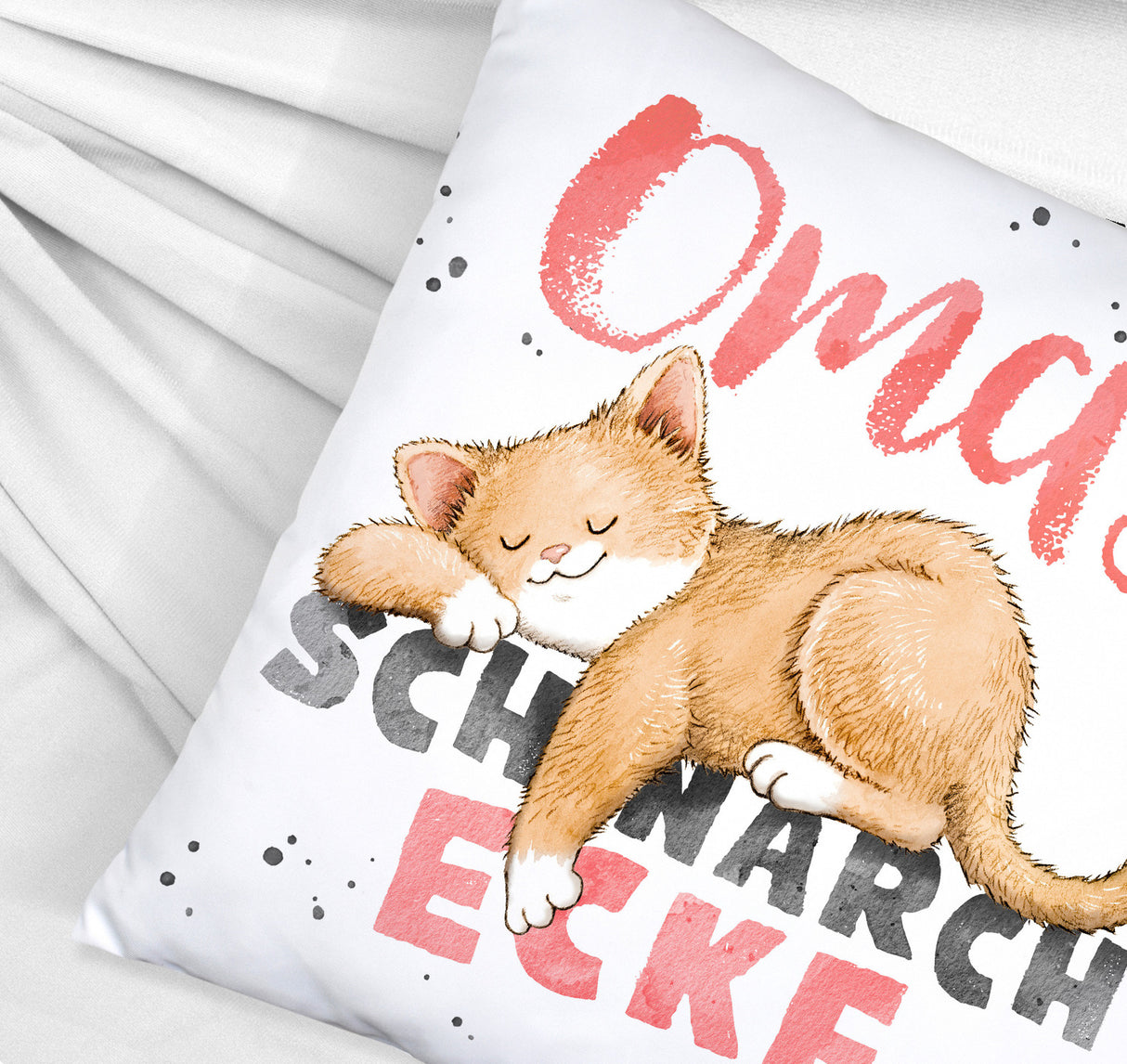Orange Katze Kissen mit Spruch Mamas Schnarchecke