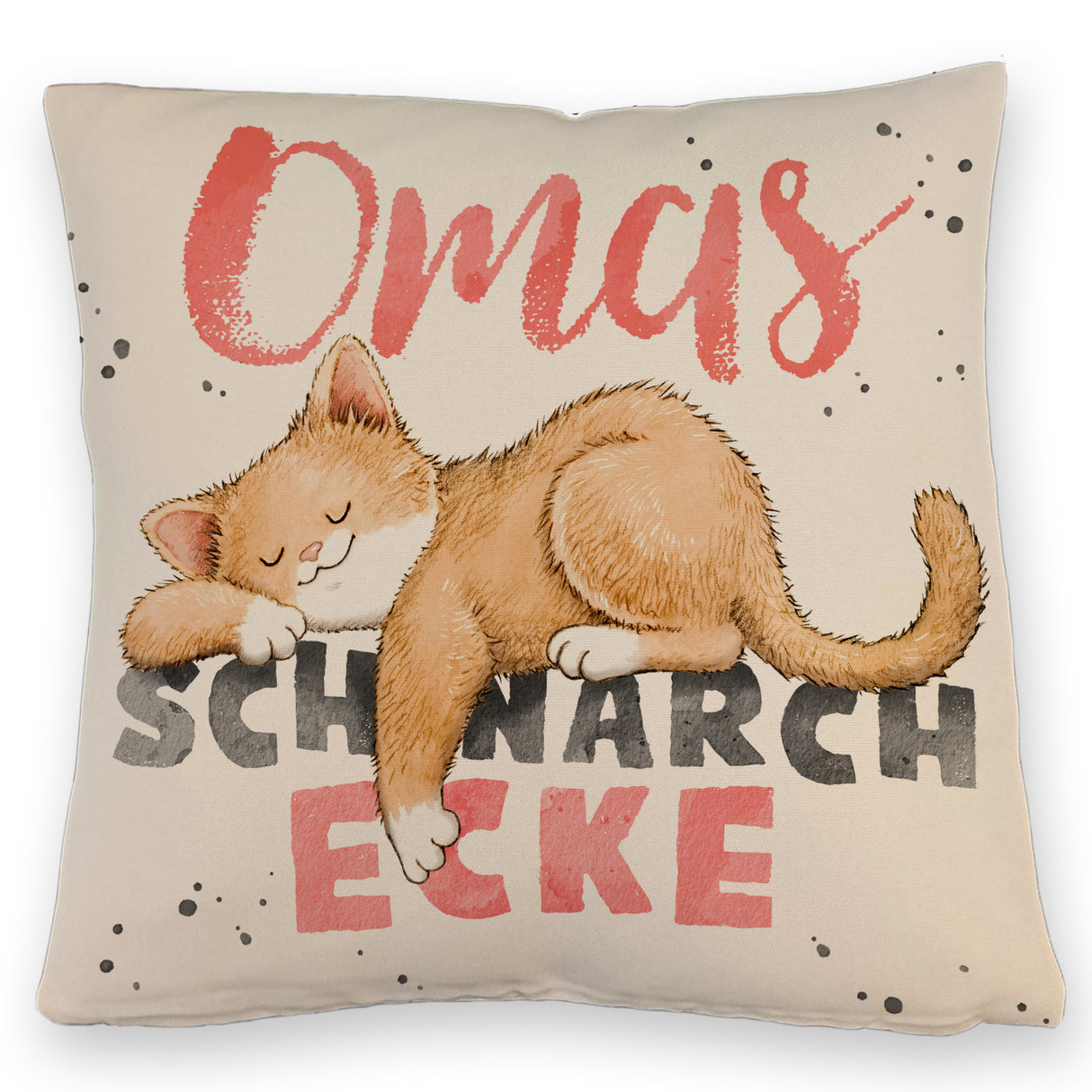 Orange Katze Kissen mit Spruch Mamas Schnarchecke