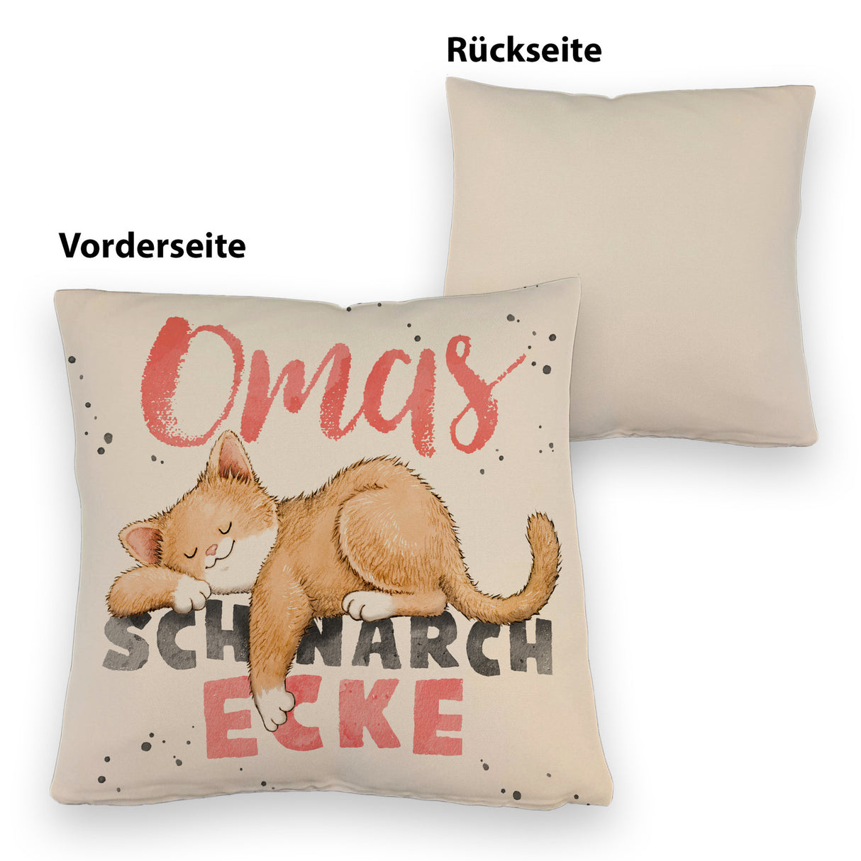 Orange Katze Kissen mit Spruch Mamas Schnarchecke