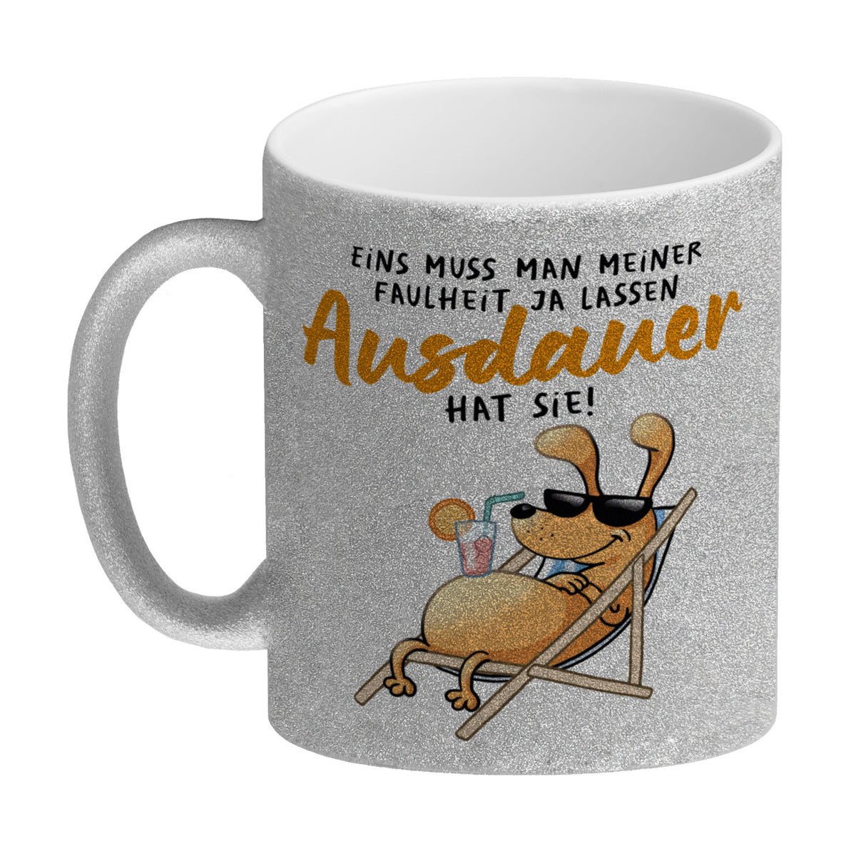 Fauler Hund Kaffeebecher mit Spruch Meine Faulheit hat Ausdauer