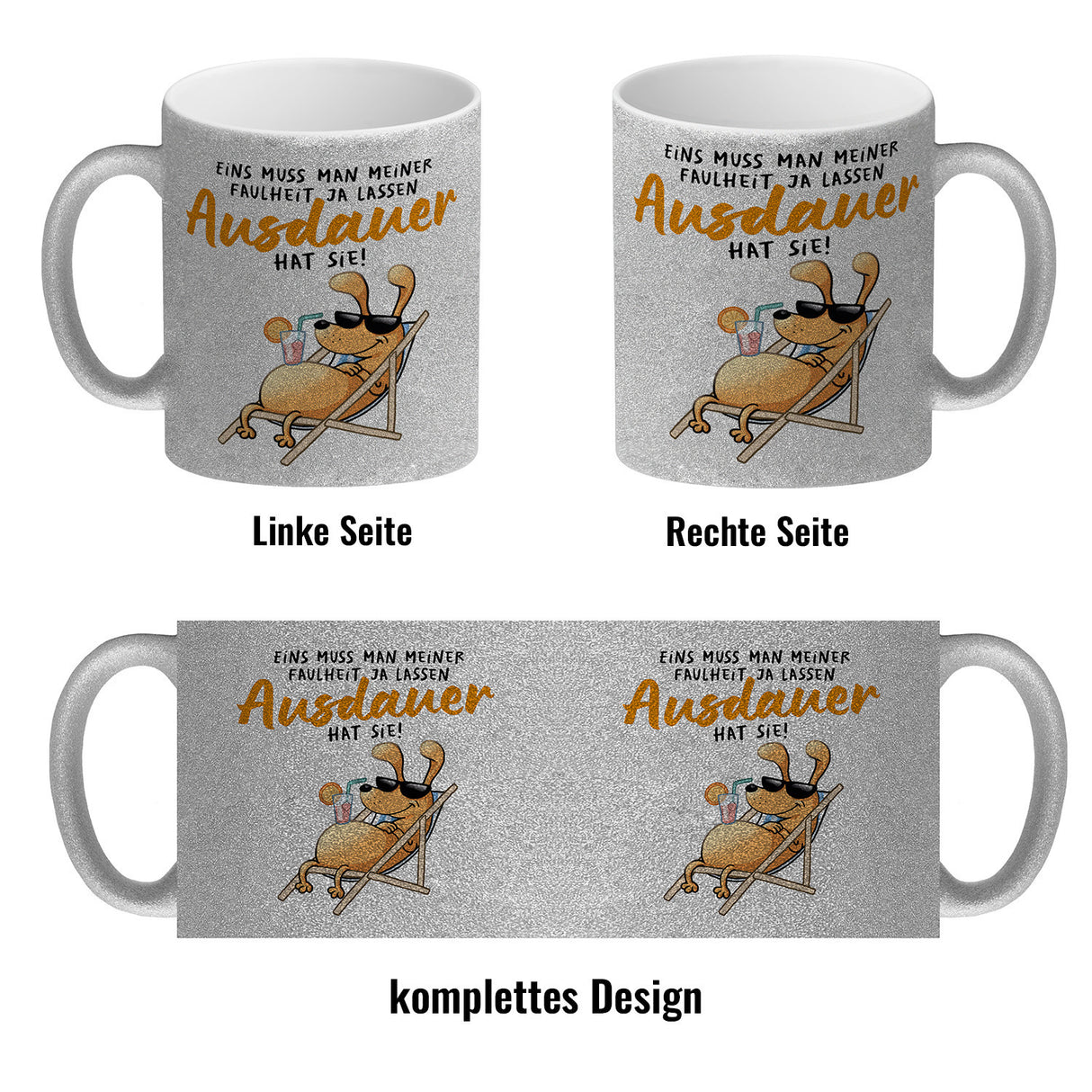 Fauler Hund Kaffeebecher mit Spruch Meine Faulheit hat Ausdauer
