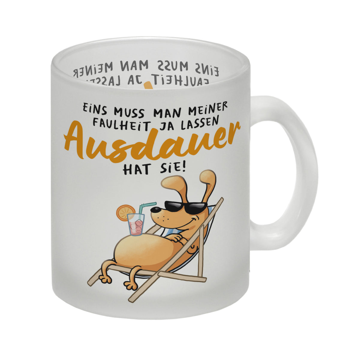 Fauler Hund Kaffeebecher mit Spruch Meine Faulheit hat Ausdauer