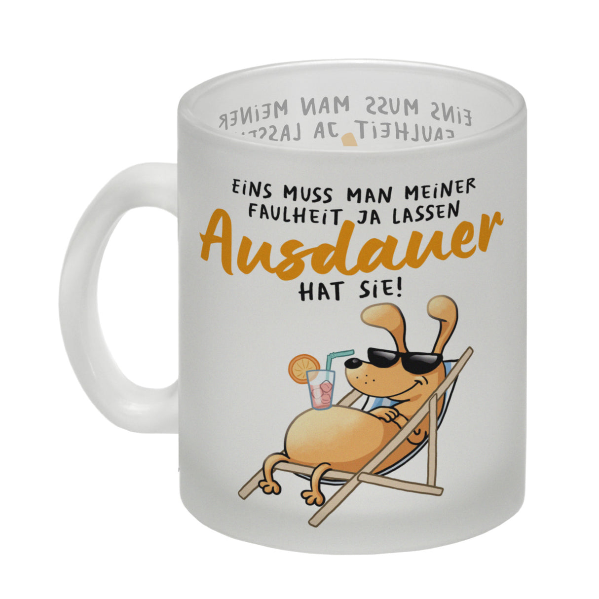 Fauler Hund Kaffeebecher mit Spruch Meine Faulheit hat Ausdauer