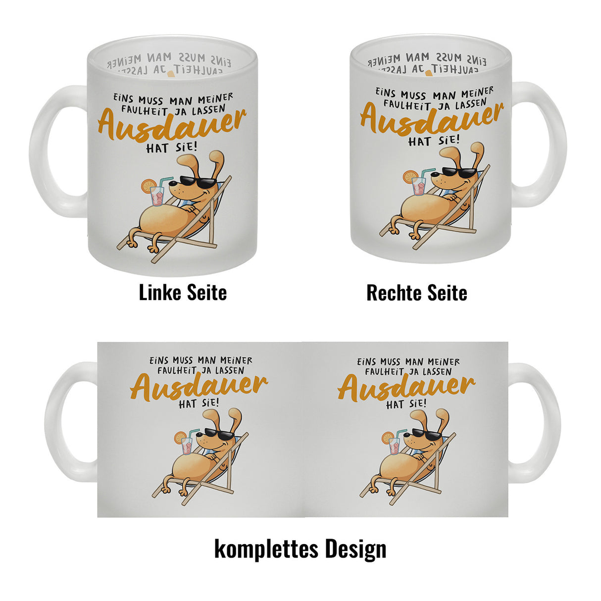 Fauler Hund Kaffeebecher mit Spruch Meine Faulheit hat Ausdauer